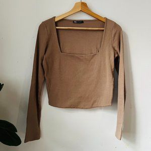 Zara Square Neck Beige Top